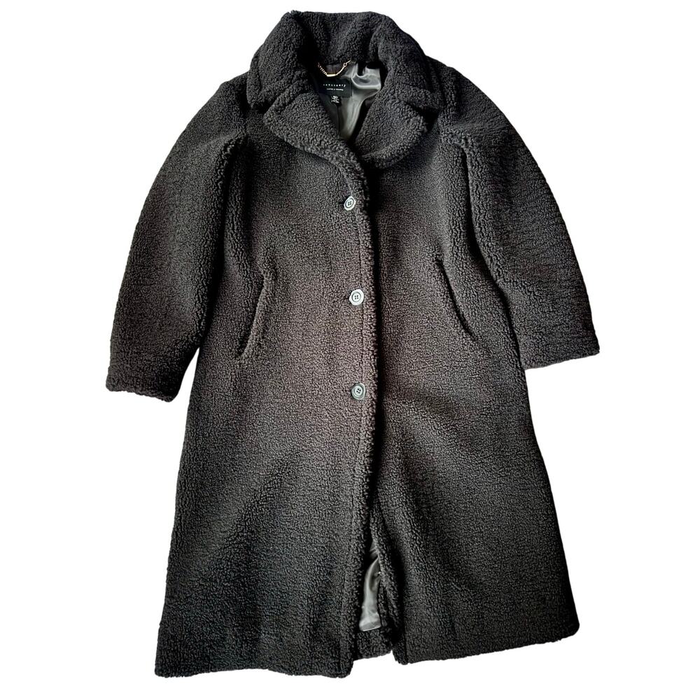 Anthropologie Sanctuary Black Fuzzy Teddy Bear Midi Coat Small
